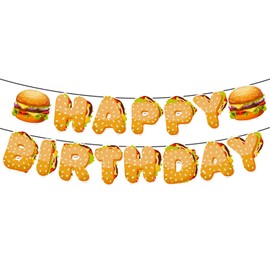 Happy Birthday Banner Hamburger Birthday Party Letter Banners Orange Snacks Themed Party Birthday Supplies Happy Birthday Party Decoration