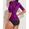 Daci Women Purple Leaf 2 Piece Rash Guard Short Sleeve