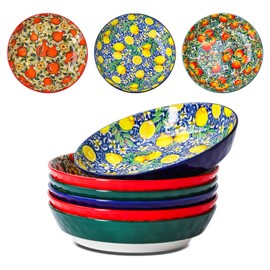 Gnlnkn 8.2" Pasta Bowls Set of 6, 23 oz Ceramic Salad Bowls for Kitchen, Mexican Porcelain Wide and Shallow Serving Bowls, Corlorful Dinner Bowl Plates for Pasta Soup, Bohemian Style Dinner Plates