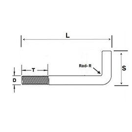 Foundation Bolt (Anchor or L-Bolt) M6 x 35 mm Zinc Plated Mild Steel - Pack Size : 2
