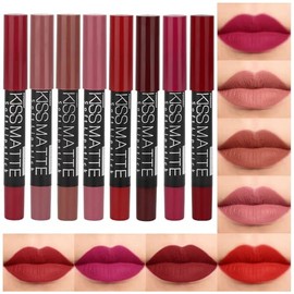 evpct- Juego de 8 lápices de labios mate y crayones de labios, delineadores de labios, para mujer, DNM, rubí oscuro, rojo intenso, nude