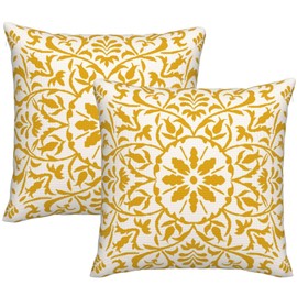 DILOXNSU Set of 2 Yellow Boho Cushion Cover 50cm x 50cm Bohemian Geometric Modern Decor Square Linen Pillow Case for Sofa Bed Couch Outdoor Cushions Covers 20x20 Inches