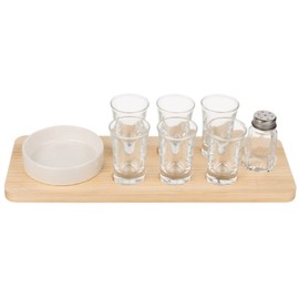 Blue Tequila Serving Set 9 Piece (6 Glasses, 1 Salt Shaker, 1 Stoneware Bowl & 1 Wooden Tray) in Gift Box