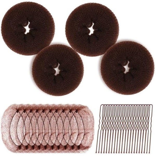 Hair Bun Maker Kit - 4pcs Medium Donut Shapers, 10pcs