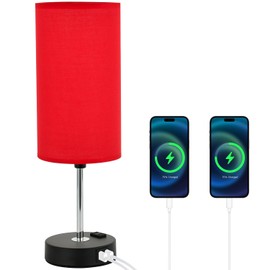 Woderdeng Touch Control Table Lamp - 3-Way Dimmable Bedside Lamps with USB Port and Outlet,Nightstand Lamp for Bedroom Decor,Red