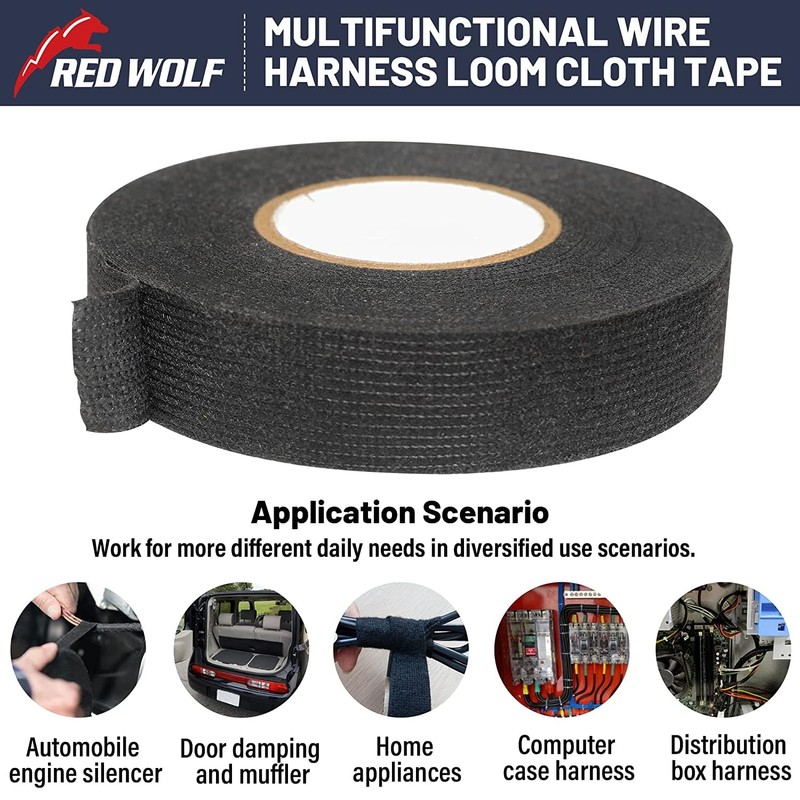RED WOLF Wire Harness Cloth Electrical Tape for Automotive Engine