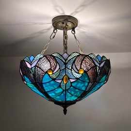 enjoy decor lamps Tiffany Ceiling Lights Green Brown Stained Glass LED Bulbs Included forBed Room Living Room Entryway16 W*16" D*16" H