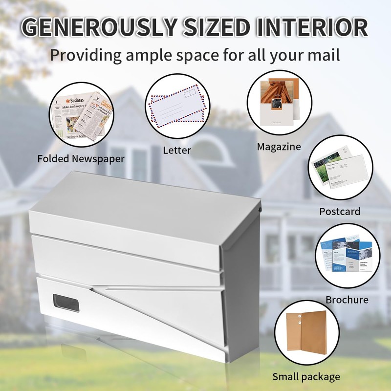 Ydocabinit Wall Mount Mailbox, Large Capacity Mailbox for House, Visibility