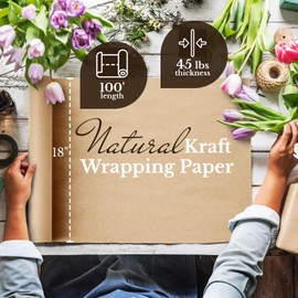 Paclord Flower Wrapping Kraft Paper, 18" x 1200" (100 ft), 45 lbs Thickness – Brown Wrapping Paper for Flowers, Floristic Shops, and Flower Decorations – Brown Colored Kraft Florist Paper