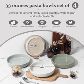 HaWare Pasta Bowls Set of 4, 33oz Large Salad Bowls for Home Kitchen, Ceramic Serving Plates for Soup, Cereal, Scratch-resistant Wide and Shallow Dinner Bowl, Microwave & Dishwasher Safe, Multicolor