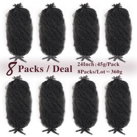 Spring Twist Hair Marley Twist Braiding Hair Crochet Hair 8packs Afro Twist Hair Cuban Twist Hair Marley Twist Hair Kinky Braiding Hair Synthetic Hair Extension For Women (1B, 24 Inch (Pack of 8))