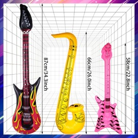 Naturahand 10pcs Inflatable Instruments Party Props Rock Star Toy Set Inflatable Saxophone Bass Rock Microphone Rock Electric Guitar Recorder Suitable for Various Music Parties