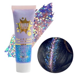 Body Glitter Gel, Face Glitters Body Gel Sequins Shimmer Liquid Eyeshadow, Glitter Sequins Chunky for Glitter Face Hair Lips Nails Make Up Cosmetics Festival Party 30 ml