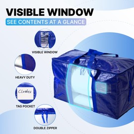 NdtPanopsia Heavy Duty Extra Large Moving Bags - 4 Pack Storage Totes with Zipper & Reinforced Handles, Plastic Storage Bag for Clothes, Comforters & Blankets, Packing Bags for Moving Essentials