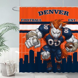 Funnytree Denver American Football Orange Intensity Shower Curtain 72"x72" - Waterproof Fabric Bathroom Decor for Boys Teens Men Fans Son, Easy Care Washable (Hooks Not Included)