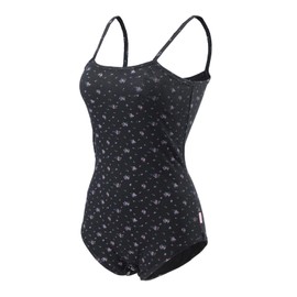 CutiePlusU Cotton Button Crotch Adult Sling Onesie Bodysuit Pyjamas Romper, black