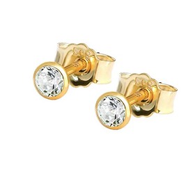 NKlaus Stud Earrings Gold 585 - Earrings with Crystal Zirconia White - Gold Jewellery Women, Men & Girls - Yellow Gold - 14 Carat - Pair, Yellow Gold, Zircon