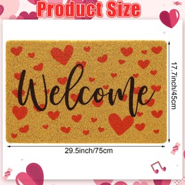 Tinideya Decorative Door Mat, Welcome Door Mat with Rubber Washable Non Slip Backing Coir Mat for Porch Entry Staircase Bathroom Decor, 18" x 30"(Red Heart)