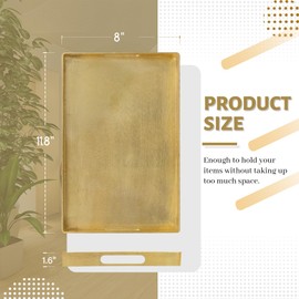 MAONAME Gold Decorative Tray with Handles, Foil Serving Tray for Ottoman, Rectangular Coffee Trays for Living Room, Bathroom, 11.8" L x 8" W x 1.6" H