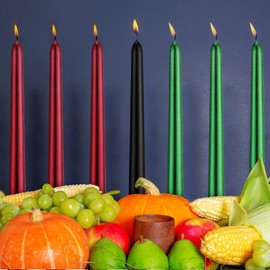 Spiareal 7 Pcs Kwanzaa Candle Mishumaa Saba Candle Green Red Black Taper Candles Kwanzaa Candlestick Wreath Candle Elegant Candles Metallic Christmas Advent Candles for Kwanzaa Wreath Church Decor