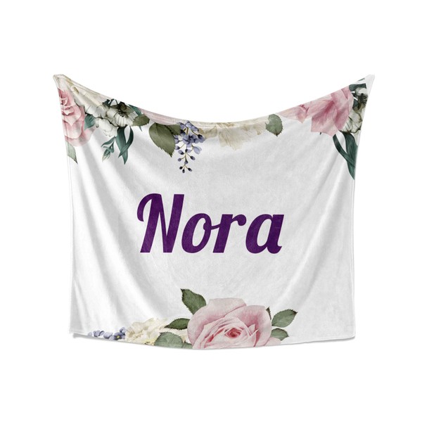 Nora Blanket - Personalized Plush Fleece Flower Throw with Name,