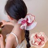 3 Pieces Lace Large Scrunchies,Red Plaid Double Layer Embroidery Fluffy
