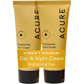 Acure Brightening Day & Night Cream Set - 1.7 fl oz (2 Pack) | Daily Cica & Night Face Cream for Women & Men with Argan Oil, Refresh, Tone, & Brighten Skin, Cruelty Free, Vegan