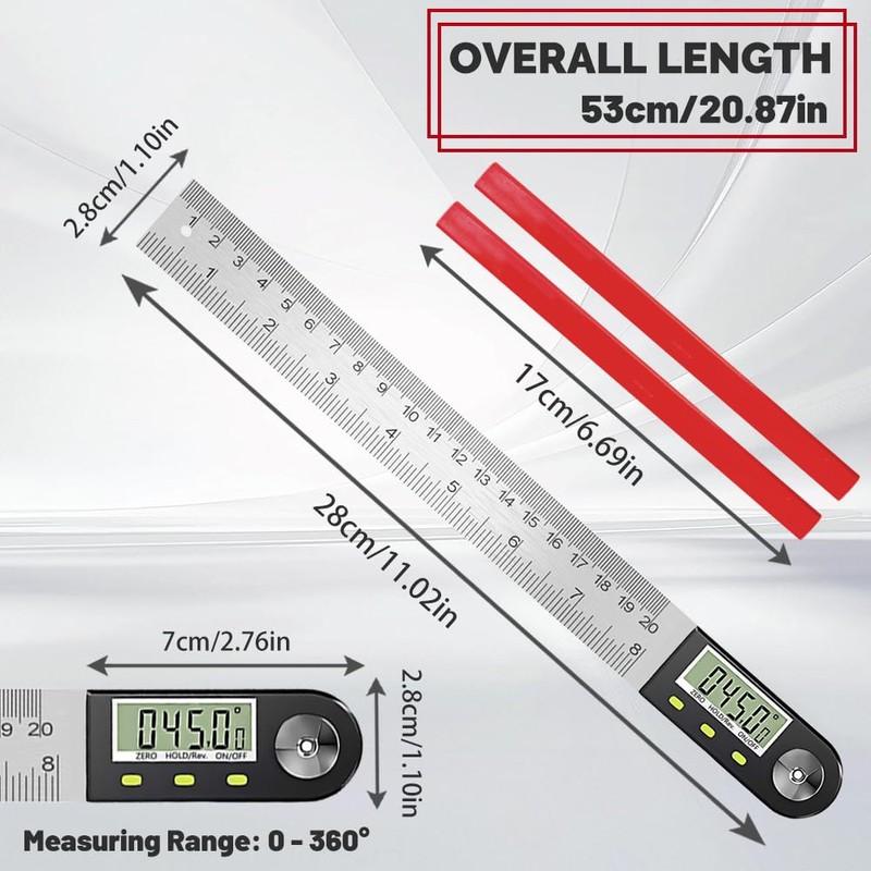 Flintronic Digital Angle Finder, 8"/200mm Digital Inclinometer Protractor, Stainless Steel