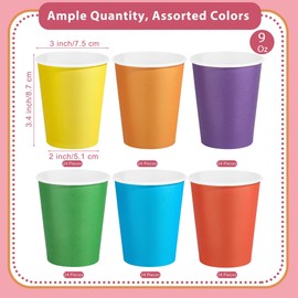 Kochorie 144 Pieces Rainbow Paper Cups 9 Oz Disposable Coffee Paper Cups Multicolor Party Cup Beverage Drinking Cup for Wedding, Birthday, Holiday Party, DIY, and Picnic