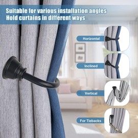 Kowibcl 4 soportes para cortinas, alzapaños para colgar en la pared con remate de agarre, soportes decorativos para cortinas para recámara, sala de estar, oficina, hogar, color negro
