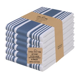 Urban Villa Kitchen Towels 100% Cotton Dish Towels for Kitchen (Set of 3) 20”x30” Dish Cloths Highly Absorbent Kitchen Linen Set with Hanging Loop Perfect for Drying Dishes Cleaning Towels-Blue White
