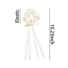 Scrunchy Hair Ties Hair Bow Ribbons for Women 2Pcs White Bow Hair Scrunchies Hair Ties with Bows Ponytail Holders for Women Girls Hair Bow Ties Long Silk Ribbon Bow Knot Hair Scrunchies