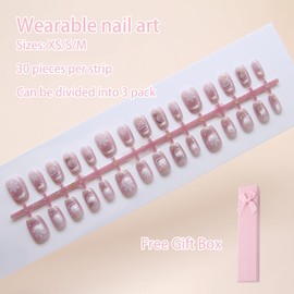 Snowflake Press On Nails Christmas Press On Nails Light Pink Cat Eye Press On Nails Teenage Fashion Reusable 30PCS Gift box packaging