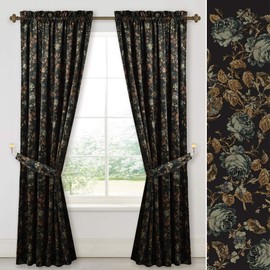 StangH Black Velvet Curtains 120 inches Long High Ceiling Luxury Window Drapes Floral Print Room Darkening Thermal Insulated Panels for Living Dinng Room, W52 x L120, 2 Panels