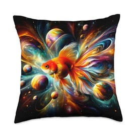 Oranda Goldfish Galaxy Planets Fancy Goldfish Fantasy Art Throw Pillow