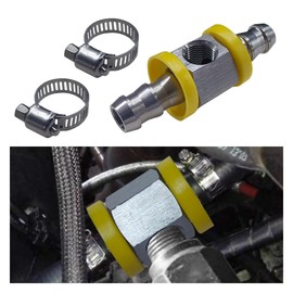 BDZMC 3/8” Fuel Line Fuel Pressure Barbed Push Lock T-Fitting Adapter, Stainless Steel 1/8-27 NPT Sensor Port, Includes Clamps, Fits 9.5mm Inner Diameter Hose