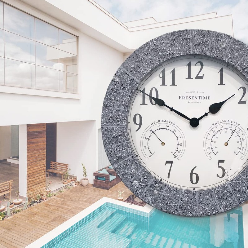 Presentime & Co Sandstone Outdoor Clock with Thermometer & Hygrometer
