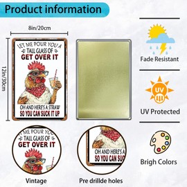 KIYOYO Vintage Chicken Let Me Pour You A Tall Glass Of Get Over It Aluminum Metal Tin Sign 12x8 Inch Home Kitchen Garden Wall Decor