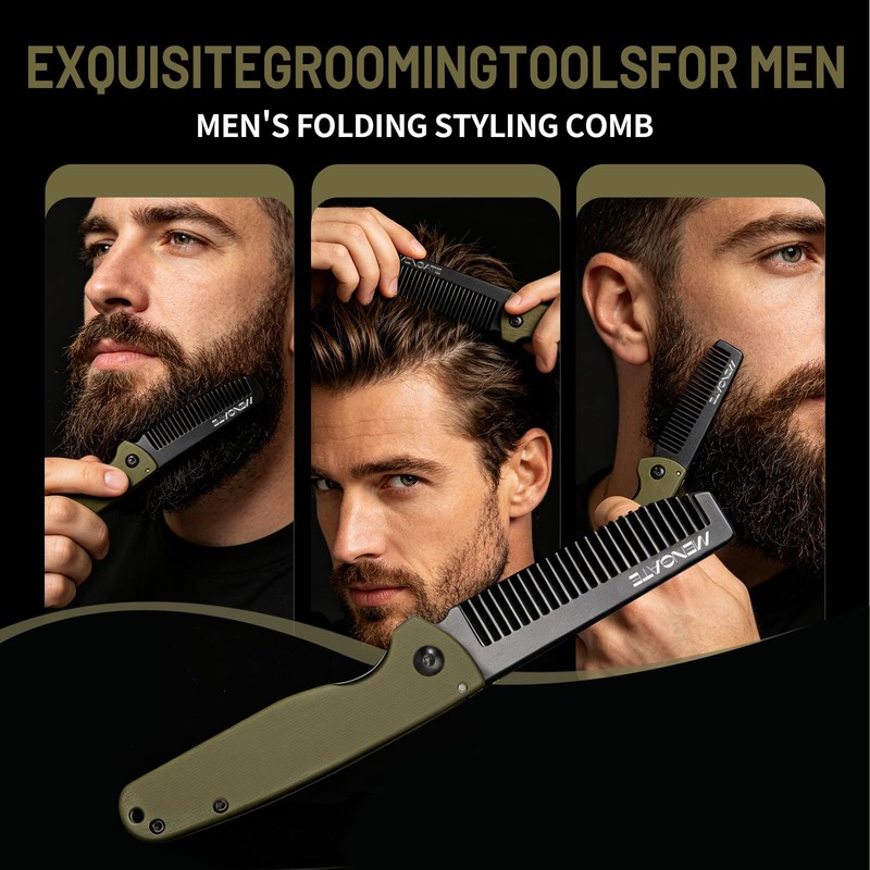 Folding Pocket Beard Comb for Men, G10 Handle, Folding &
