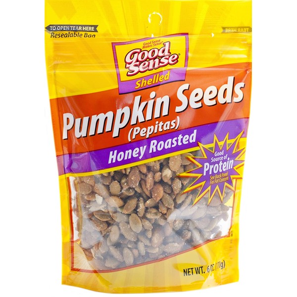 Good Sense | Shelled Pumpkin Seeds (Pepitas) | Honey Roasted - 6 Ounce (6 OZ) Bag