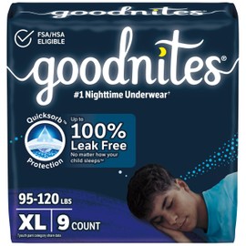 Goodnites Boys' Nighttime Bedwetting Underwear, Size Extra Large (95-120 lbs), 9 Ct, Packaging May Vary