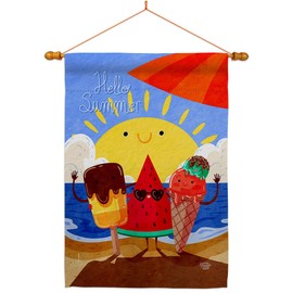 Summer Buddy House Flag Dowel Set Summertime Fun and Sun Beach Pool Luau Tropical Party Season Outdoor Sunny Small Decorative Gift Yard Banner Double-Sided Made In USA 28 X 40