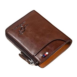 Mens RFID Blocking Leather Bifold Wallet Waterproof PU Leather with 14 Card Slots RFID Secure Technology bull  guard  wallet - Color: Brown