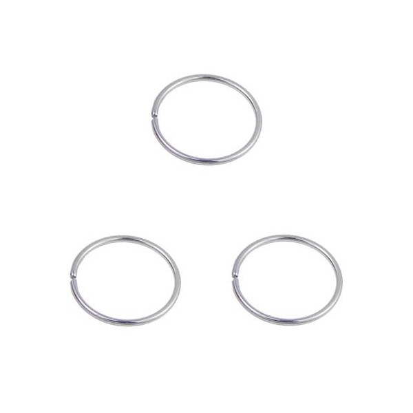 DENI 3 Ultra Thin Nose Rings Without Clasp, Smooth Silver,