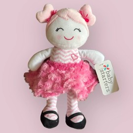 Baby Starters Plush Pink Chevron Stripes SUGAR N SPICE DOLL Dolly Lovey NEW