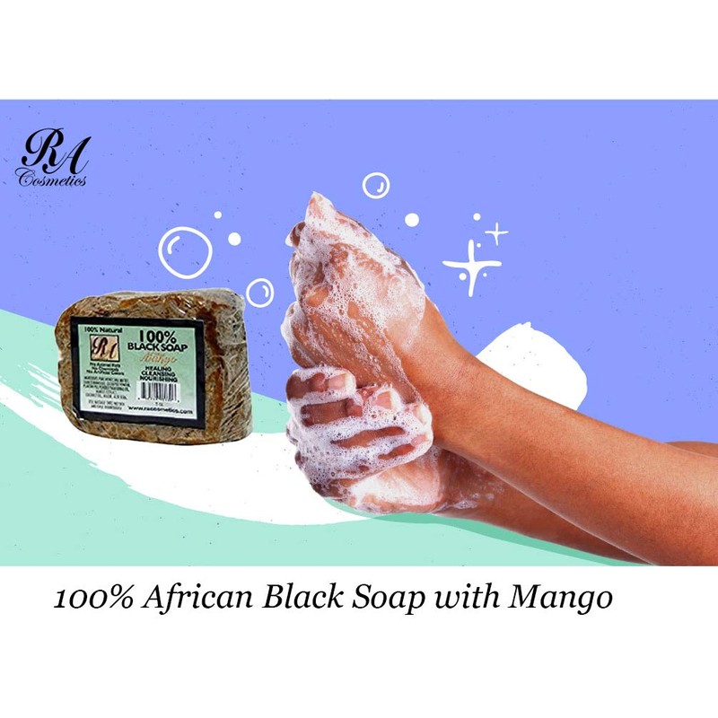 RA Cosmetics 100% Natural African Black Soap, Mango Scent, 5