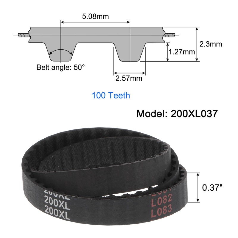 Sourcing Map 200XL 037 Timing Belt, 100 Teeth, Rubber Timing