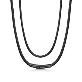 Bandmax Womens Mens Black Leather String Necklace for Pendant Durable Waterproof 3MM Slim Wax Rope Chains with Black Metal Clasp Sports Surfer Necklaces 18 Inch