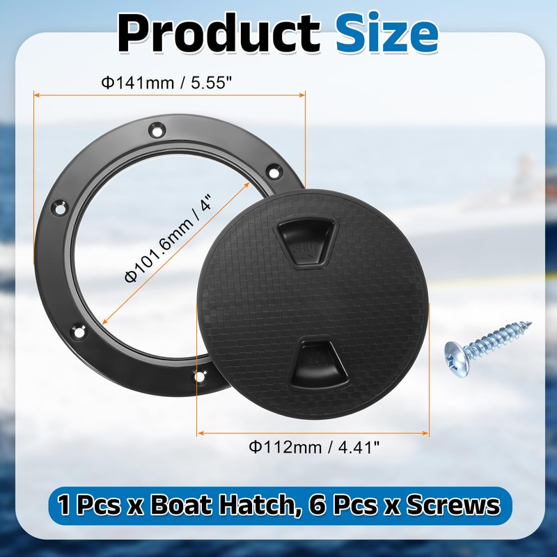 sourcing map Boat Hatch with Screws 4" Round Black