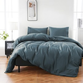 Overket 100% Organic Cotton Duvet Cover Queen Size 400 Thread Count Sateen Comforter Cover Soft and Breathable Cooling Bedding Set 3 Piece（Lake Blue,Queen）